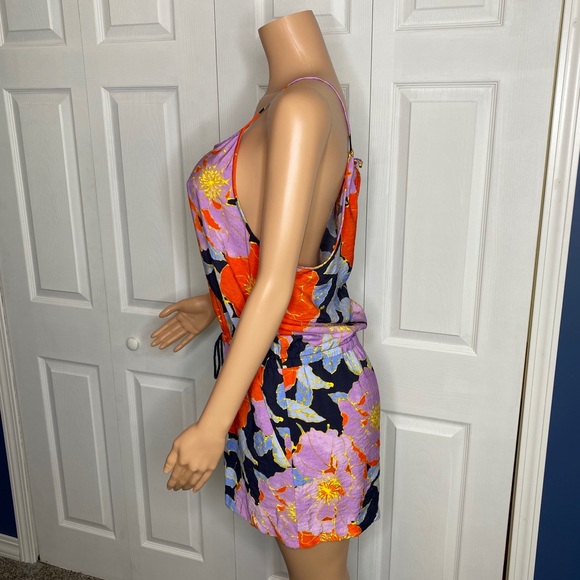 Loft Purple, Orange Floral Romper Tie Waist Size M - Picture 2 of 5